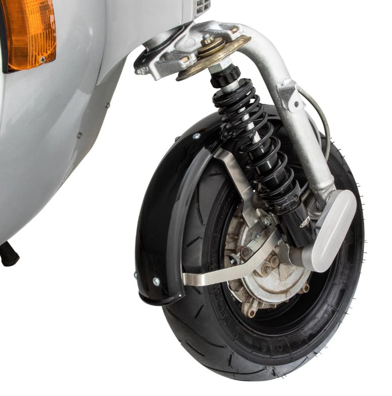 Kotflügel 2.0 Garelli für Vespa PX 80-200ccm, Metall schwarz glänzend, Halter Edelstahl gebürstet