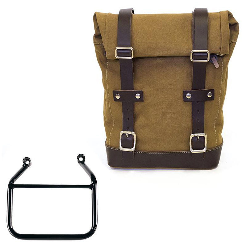 Canvas-Seitentasche links 10L-14L + Rahmen Triumph Scrambler 400 X - Beige/Braun