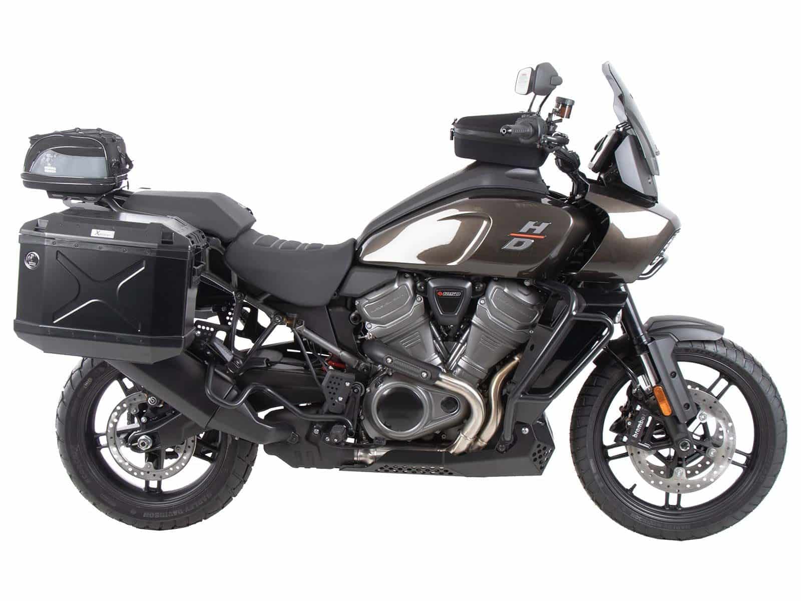 Kit de support de valises Cutout y compris kit de valises Xplorer Cutout noir pour Harley Davidson Pan America (21-)