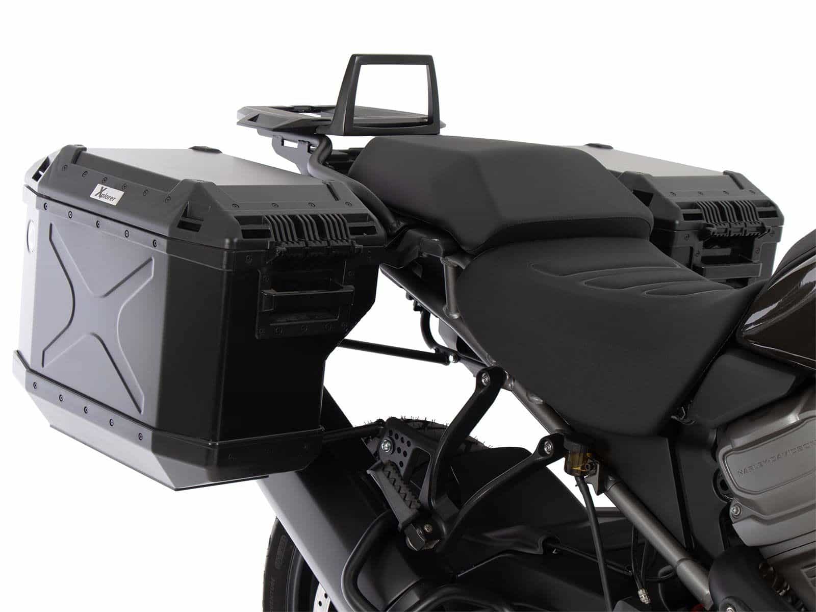 Kit de support de valises Cutout y compris kit de valises Xplorer Cutout noir pour Harley Davidson Pan America (21-)