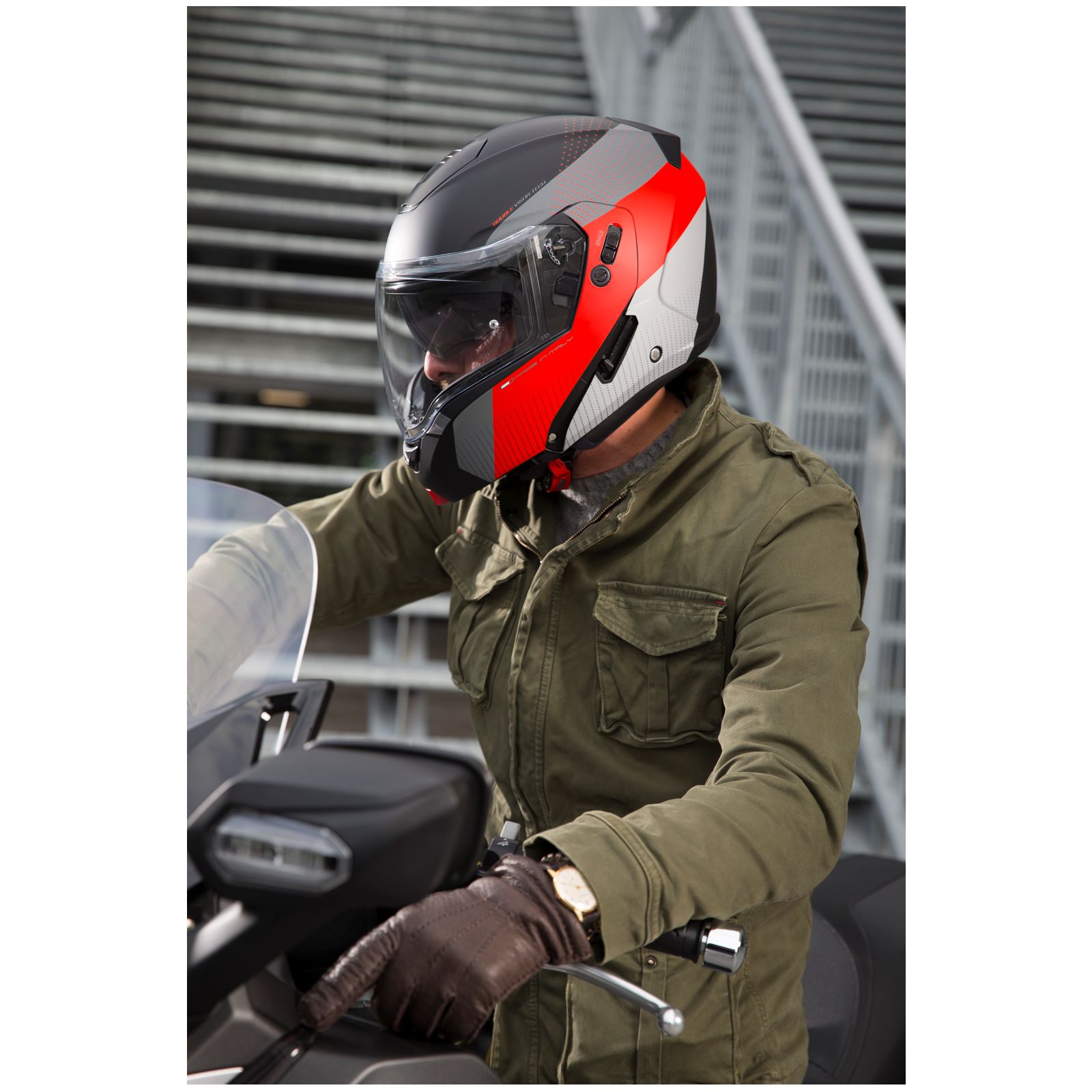 Caberg Helmet Horus Scout, matte black / fluo red gray