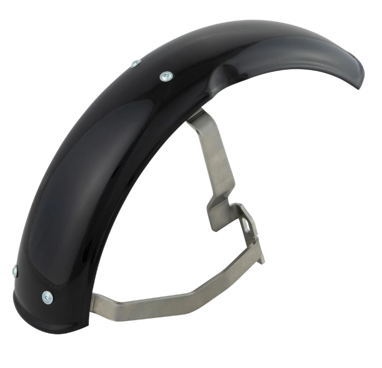 Aile 2.0 Garelli pour Vespa PX 80-200ccm, métal noir brillant, support inox brossé