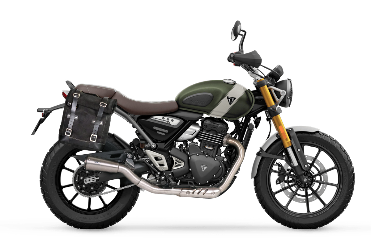 Canvas zijtas links 10L-14L + frame Triumph Scrambler 400 X - Beige/Bruin