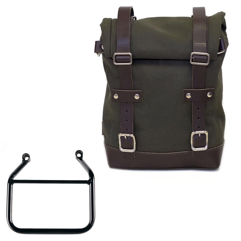 Sacoche latérale gauche en toile 10L-14L + cadre Triumph Scrambler 400 X - vert/marron