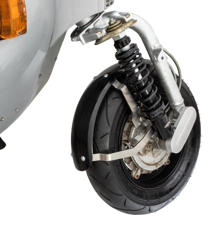 Kotflügel 2.0 Garelli Race EVO II für Vespa PX 80-200ccm, GFK schwarz, Halter Edelstahl gebürstet