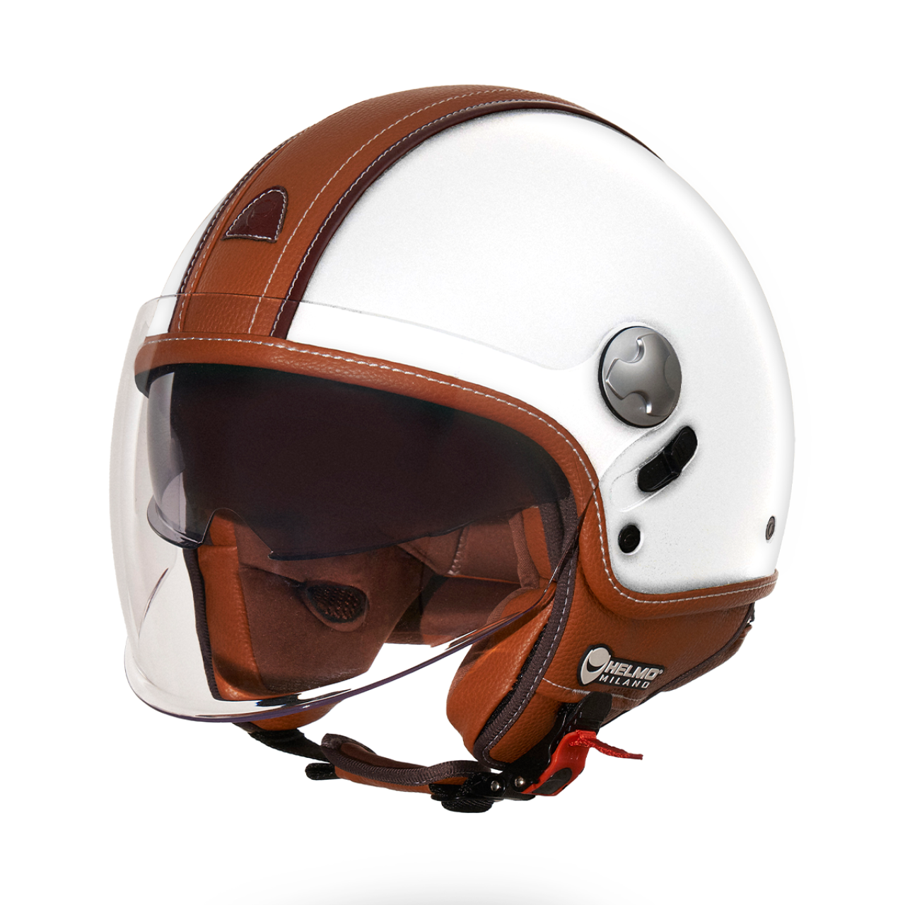 Helmo Milano Demi Jet, PelleDura Premium, weiß glänzend, braun