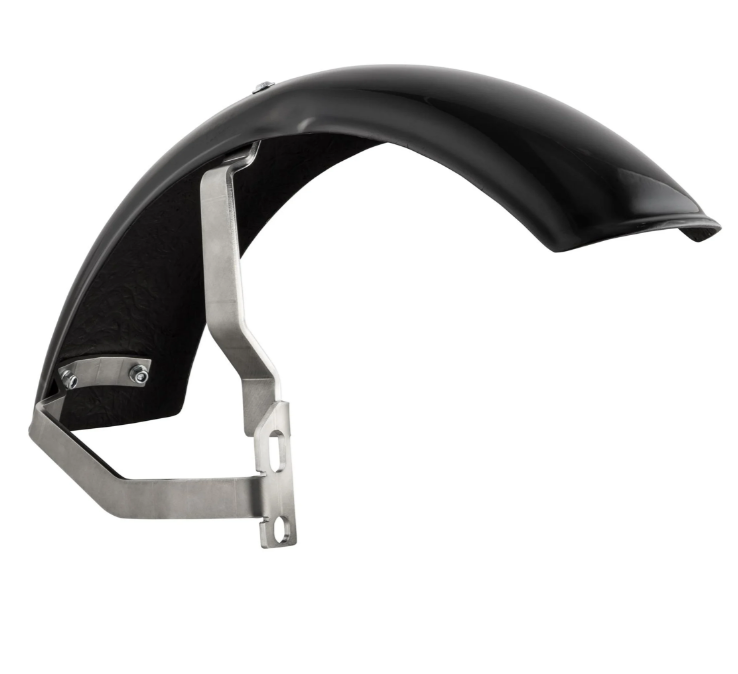 Kotflügel 2.0 Garelli EVO II für Vespa PX 80-200ccm, GFK schwarz, Halter Edelstahl gebürstet