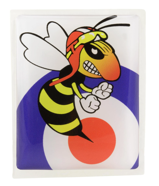 Emblème Vespa "Target méchante guêpe" cascade à 4 coins, bleu/blanc/rouge